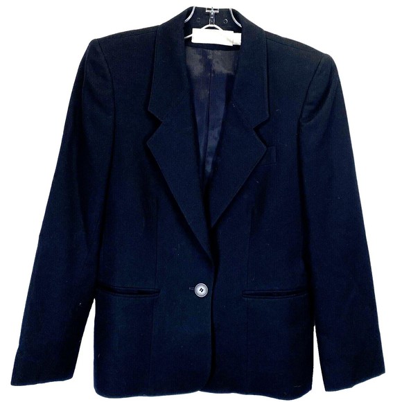 Evan Picone Petites Women One Button Blazer Jacket Size 8 Black Worsted Wool USA - Picture 4 of 8